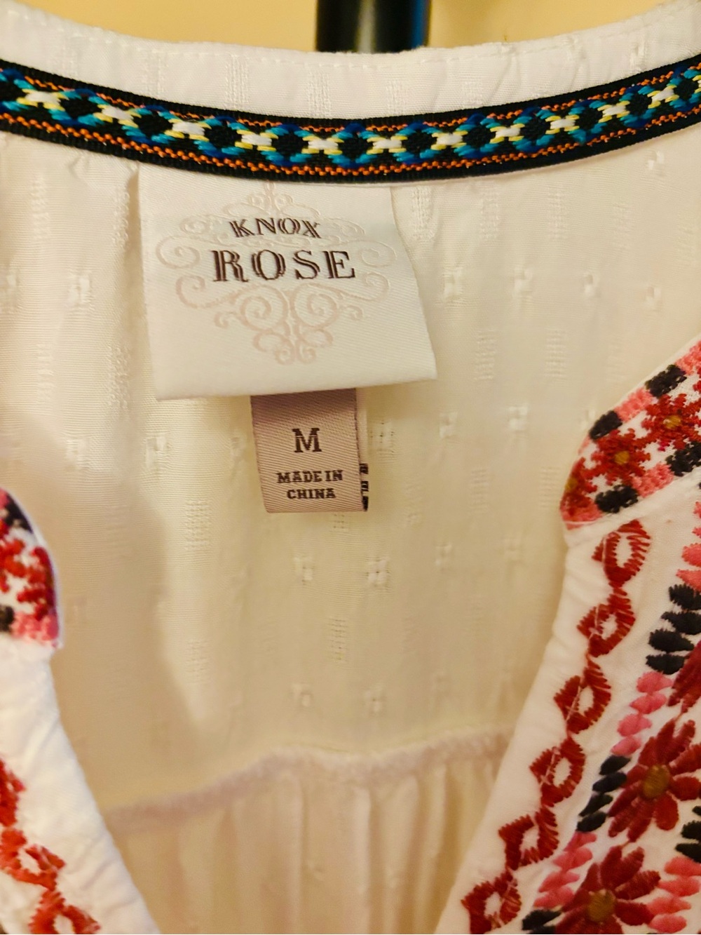 Knox Rose Embroidered Peasant Blouse Short Sleeve Boho Top size Medium - Picture 5 of 6